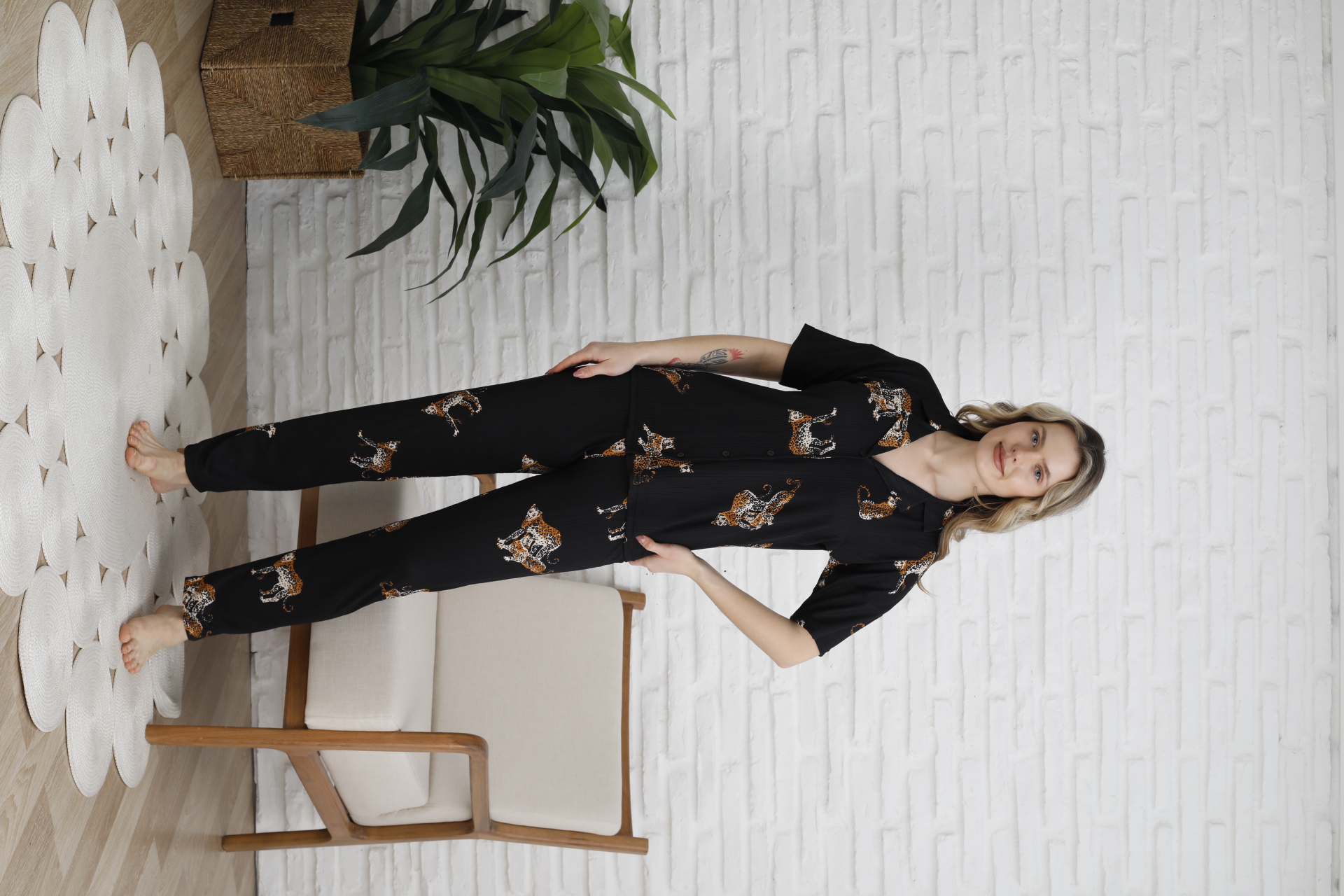 Pegasus Bayan 5 Düğme Pijama Siyah